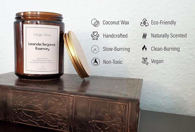 Organic Coconut Wax Aromatherapy Candle | Lavender, Bergamot & Rosemary | Non-Toxic, Pet Safe, Allergy Friendly | Phthalate Free | Zero Waste Sustainable Gift