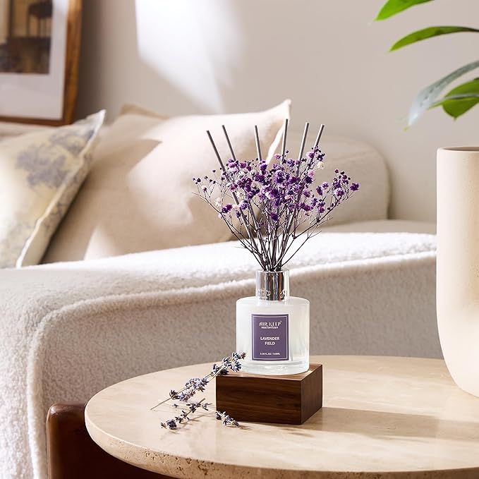 Airkeep Reed Diffuser Set,3.38 fl oz (100 ml) - Lavender Field Oil Diffusers with 8 Reed Sticks, Home Fragrance Reed Diffuser for Bathroom Shelf Decor