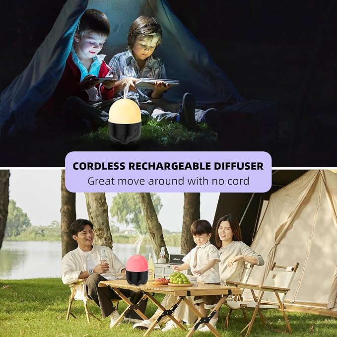 Battery Operated Cordless Essential Oils Diffuser, 150ml Portable Rechargeable Color Changing Aroma Diffuser, Wireless Oil Diffuser for Home Aromatherapy Camping Travel