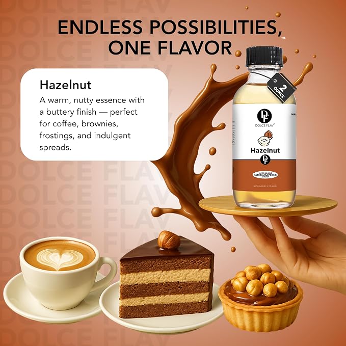 Dolce Flav Natural Hazelnut Extract – 1 Gallon Water-Soluble Kosher, Sugar-Free, Concentrated Toasted Hazelnut Flavoring for Coffee, Baking & Desserts