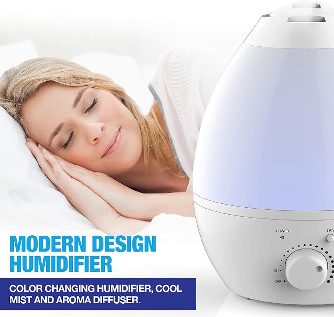 Bell+Howell Ultrasonic Changing Humidifier, Aroma Diffuser, 7 Color LED, Auto Off Function, Night Light and All in One, White