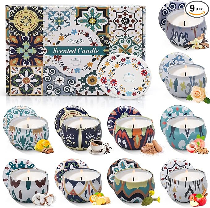Scented Candles Gift Set, 10 Pack Candles for Home Scented, 250 Hour Long Lasting Soy Candle with Two Coasters, Gifts for Women, Aromatherapy Candle for Stress Relief, Relaxation, Bath, Yoga