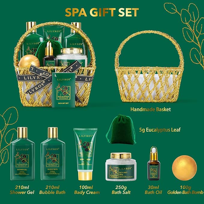 Eucalyptus Spa Bath Gifts Set, 9Pcs Premium Spa Gift Basket for Women & Men