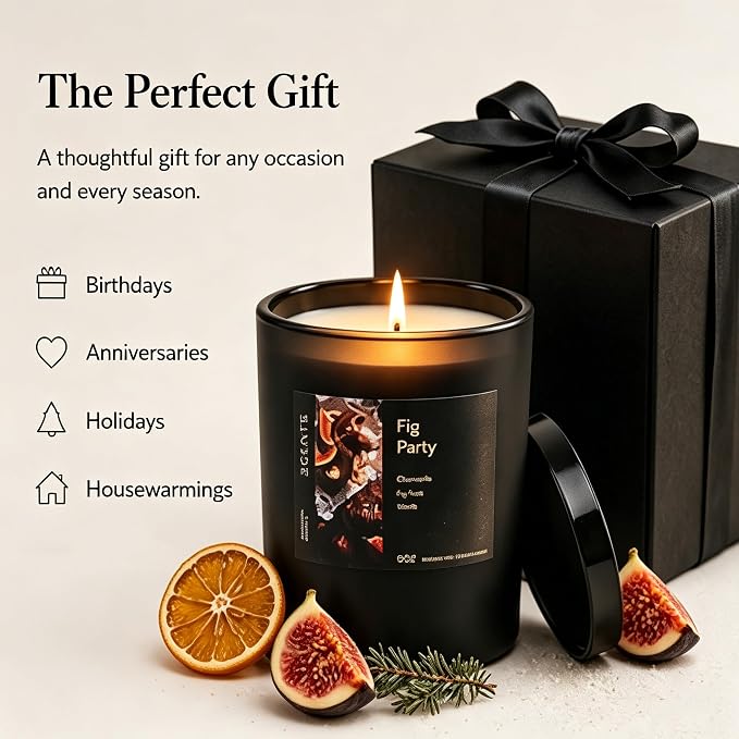 Scented Candle Fig & Fir, Natural Soy Wax Candle, 50 Hour Burn Time, Fruity Gourmand Holiday Candle for Home, Winter Décor, Relaxation & Cozy Nights Fruity Vanilla Wood Scented Candle for Christmas ﻿
