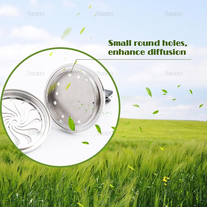 AUEAR, Car Diffuser Vent Clips Aromatherapy Essential Oil 30mm Stainless Steel Air Fresheners Lockets with 10 Felt Refill Pads for Women Men (Style F)