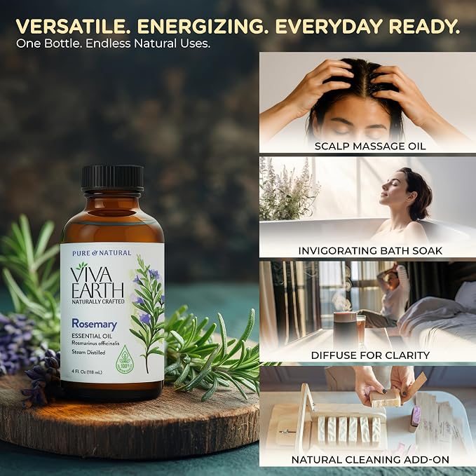 Rosemary Oil – 100% Pure and Natural Steam-Distilled Herbaceous Aroma for Diffusers, Hair and Scalp Blends, DIY Beauty, Soap, Candle Making, and Laundry Dryer Balls – with Glass Dropper, 4 oz