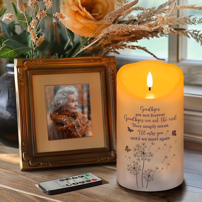Flameless Memorial Candle, Real Wax LED Light with Remote Sympathy Gift Bereavement Gifts for Loss of Loved One Memorial Gifts for Loss of Mother Father Remembrance Gifts (4" x 7")