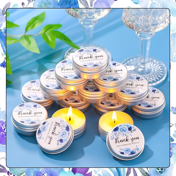 MTLEE 50 Pcs Wedding Candles Gift Favors for Guests 1 Oz Lavender Scented Soy Wax Aromatherapy Candle Favors for Bridal Shower Rustic Wedding Party Guests (Blue Rose)