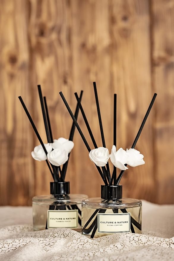 CULTURE & NATURE Reed Diffuser Set 6.7oz (200ml) White Rose Scented Diffuser with Sticks Home Fragrance Reed Diffuser for Bathroom Shelf Decor