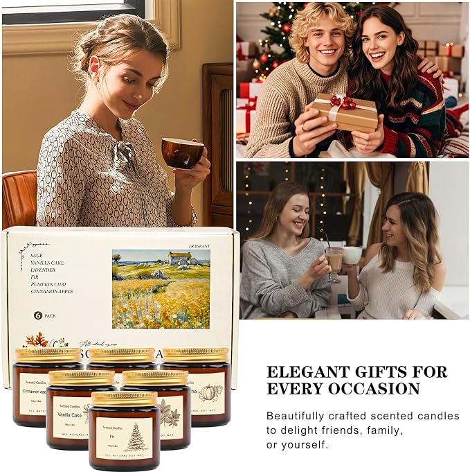 Scented Candles Gift Set for Home, 12 Pack Aromatherapy Soy Candles, 6 Fragrance Scents with 2 Gift Boxes, Long Lasting Small Candles for Relaxation, Bathroom Bedroom Office Gifts for Women