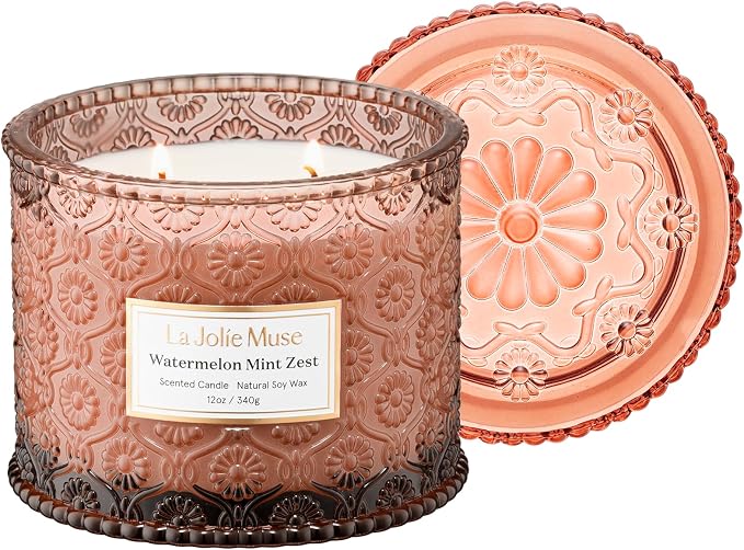 LA JOLIE MUSE Watermelon Mint Scented Candles for Home, Natural Soy 2-Wick | Large Jar Luxury Candle, Clean Non Toxic Wax, Decorative Candles, Fresh Summer Pretty Candles, Gifts for Women & Men,12 oz