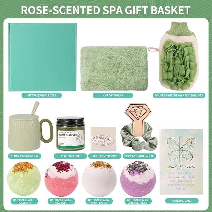 Luxury Women’s Gift Set 12PCS – Spa Bath Box with Mug, Candle, Bath Bombs, Soap & Hair Towel – Relaxation Self-Care Gift for Birthday, Christmas, Mother’s Day