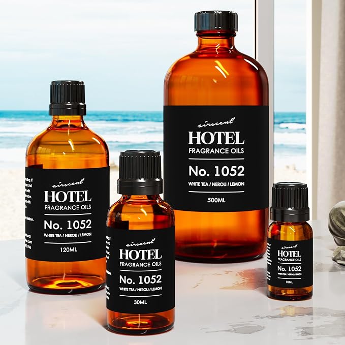 AirScent White Tea Harmony Hotel Diffuser Oil No. 1052 - White Tea Neroli Lemon - Premium Fragrance Oil for Ultrasonic and Waterless Diffusers and Crafting - 120 mL, 4 fl oz Glass Bottle