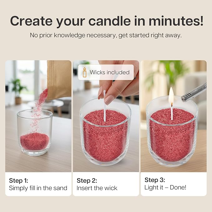 comforder Scented Candle Sand with Wicks, Pearled Candle, Wax Granules, 14oz Sand Wax Granules + 4 Wicks (Red, Amber)