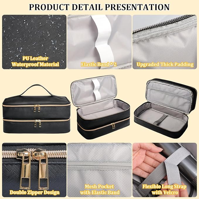 Travel Carrying Case for Shark Flex Style, Double Layer Storage Case for Shark SpeedStyle Hair Dryer Attachments, Waterproof PU Leather Organizer Bag for Shark Flexstyle Airwrap Styler (Black)