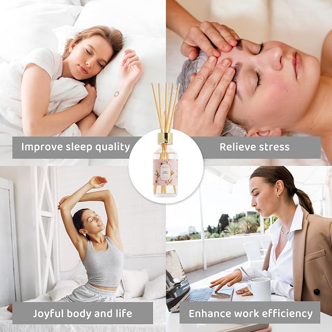 Airkeep Reed Diffuser Oil Set with Reed Sticks,Jasmine Lily Aromatherapy Oil Scent Diffuser for Home Office Bathroom Decoration Perfume and Gifts 3.38 oz/100ml
