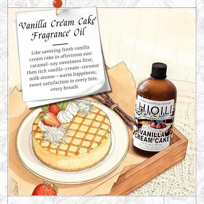 HIQILI Vanilla Cream Cake Fragrance Oil for Diffusers, Candle & Soap Making, Add to Aromatic Air Freshener Spray, Premium Grade - 5.07 Fl Oz