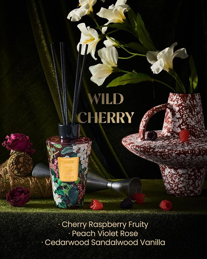 M&SENSE Wild Cherry Reed Diffuser Set - 8.79fl oz Home Fragrance Non-Toxic Natural Bathroom Diffuser with Sticks, Air Freshner Gifts for Bathroom Bedroom Home Decor