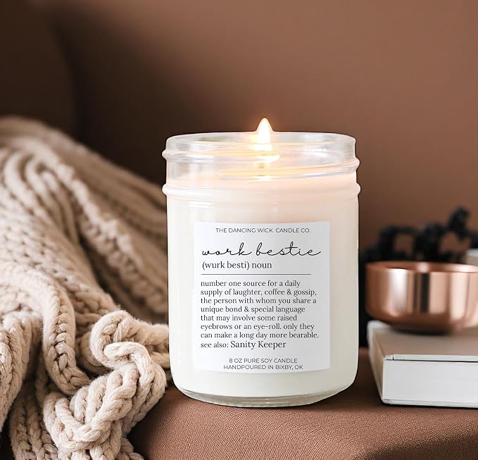 – Work Bestie Candle – Morning Latte Coffee Scented Soy Wax – Friendship Present, Best Coworker, Thoughtful Gift – 8 oz, Hand-Poured – Made in the USA (Work Bestie)