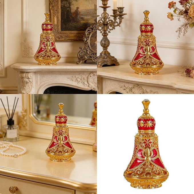 Arabic Patterns Scent Bottle, Middle Eastern Alloys Stylish Perfume Bottle, Small Sized Portable Container for Home Travel Carrying