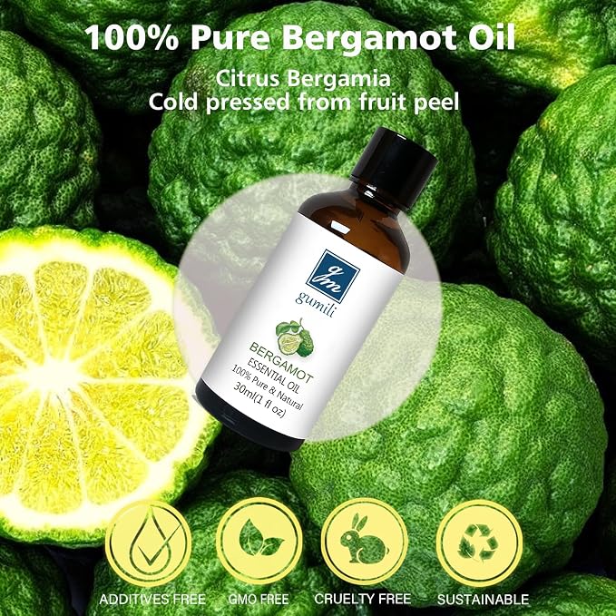 GM Gumili Bergamot Essential Oil 1 Oz - 100% Pure Bergamot Oil for Diffuser, Skin & Body - Natural Citrus Oil