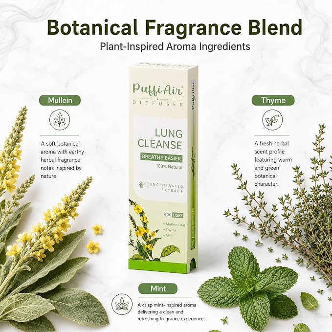 PUFFIAIR Botanical Fragrance Stick Set, Plant-Based Mullein, Thyme & Mint Botanical Scent, Personal Fragrance Accessory, 3 Sticks