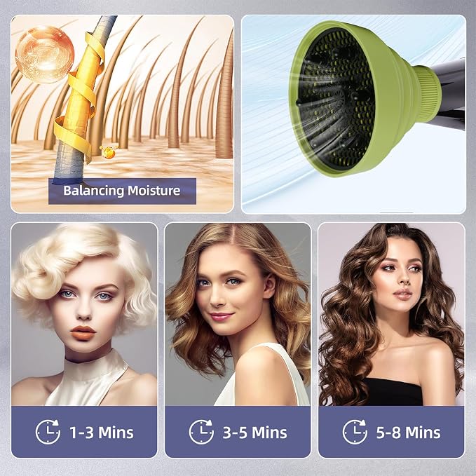 Universal Collapsible Hair Dryer Diffuser Attachment-Foldable Portable Travel and Easy Storage Hair Diffuser Fit Most Hair Dryers with Nozzle Diameter D-1.575Inch to 1.968 Inch (4-5cm)- Green