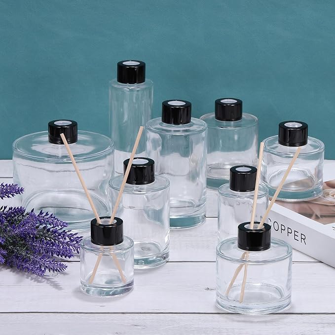 HARFINGTON 200ml/6.8oz Empty Glass Diffuser Bottle 3.2" x 3.3" Refillable Fragrance Accessories Aromatherapy Jar Container for Replacement Reed Diffuser DIY Home Bathroom Transparent