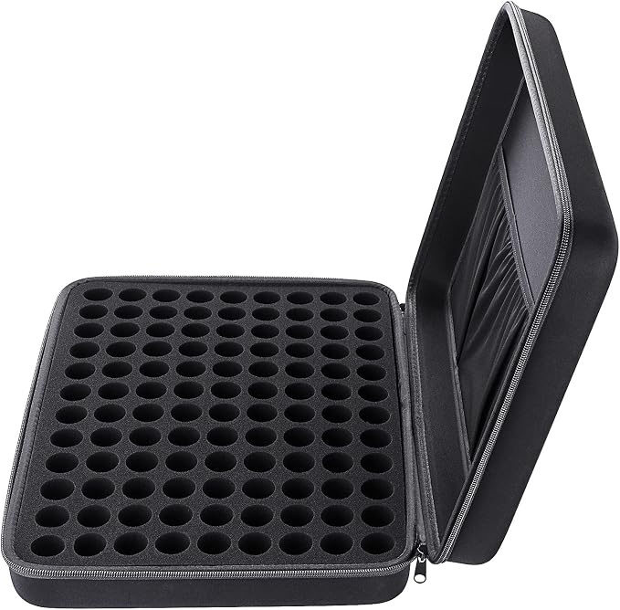 Hipiwe 108 Essential Oils Carrying Case Holds 5ml, 10ml, 15ml Bottles Hard Shell Exterior EVA Essential Oils Storage Organzier Bag with Foam Insert and Carrying Handle