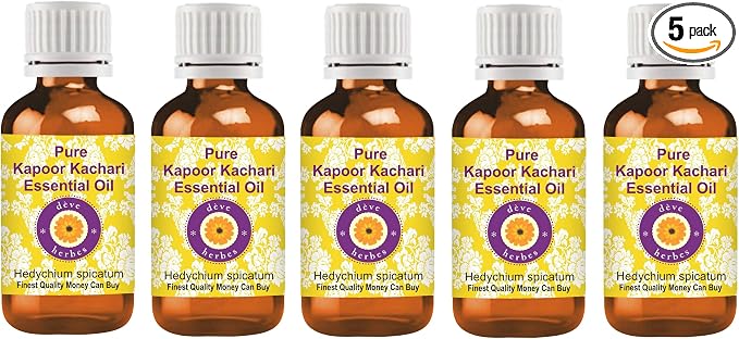 Deve Herbes Pure Kapoor Kachari Essential Oil (Hedychium spicatum) Steam Distilled (Pack of Five) 100ml X 5 (16.9 oz)