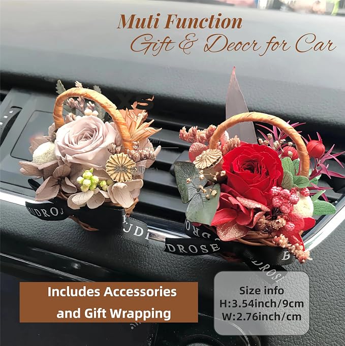 Small Bouquet Car Air Freshener Vent Clips Mini Fresh Flower Bouquet Air Conditioning Outlet Perfume Clip Decoration Essential Oil Diffuser Vent Clip Auto Interior Accessories for Car Decor