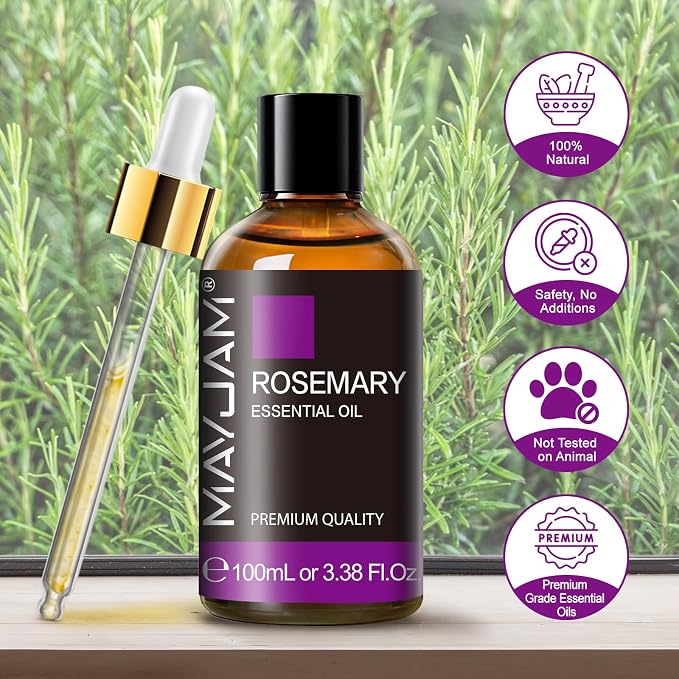 Rosemary Essential Oil with Dropper, MAYJAM Pure Rosemary Oil Aromatherapy Oils for Humidifier and Diffusers, 3.38FL.OZ