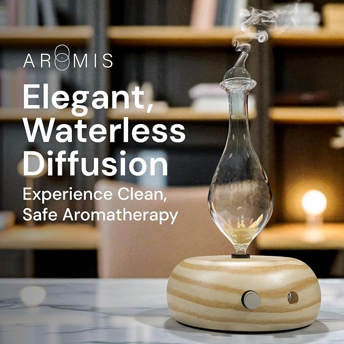 ArOmis Premium Glass Essential Oils Nebulizer - Waterless Diffuser for Aromatherapy - Handmade Oil Diffuser, Wooden Base, No Plastic, No Heat, No Battery, No LEDs - Orbis Lux Merus