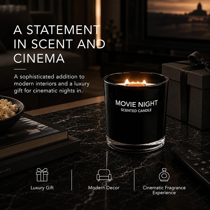 FRAGRANCE ONE Movie Night Candle I Fragrance One Movie Night Scented Candle I Luxury Fresh Citrus & Calming Jasmine Fragrance I Premium Long-Lasting Aromatherapy Soy Wax Candle I 10.58 Ounce