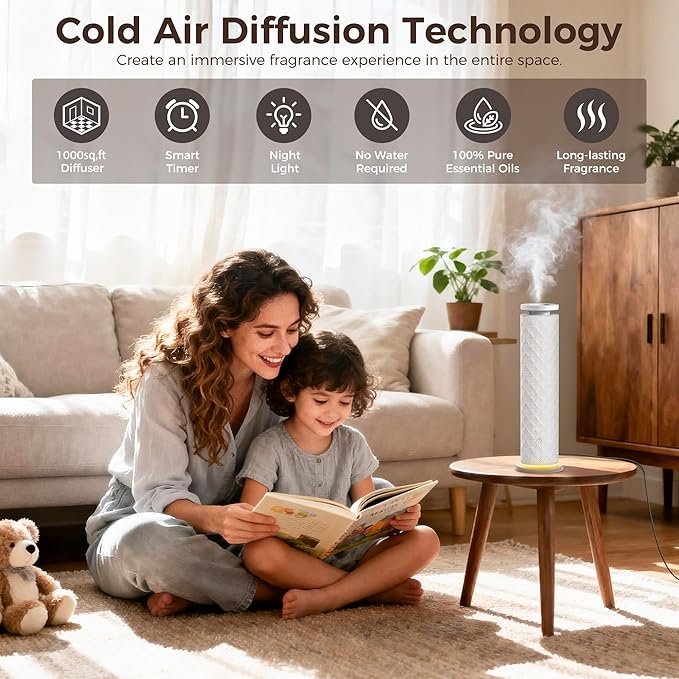 Hotel Scent Diffuser Starter Kit - 1000 Square Feet,7 Ambient Light Settings, Includes 5 Essential Oils for Hotel Aromatherapy, White