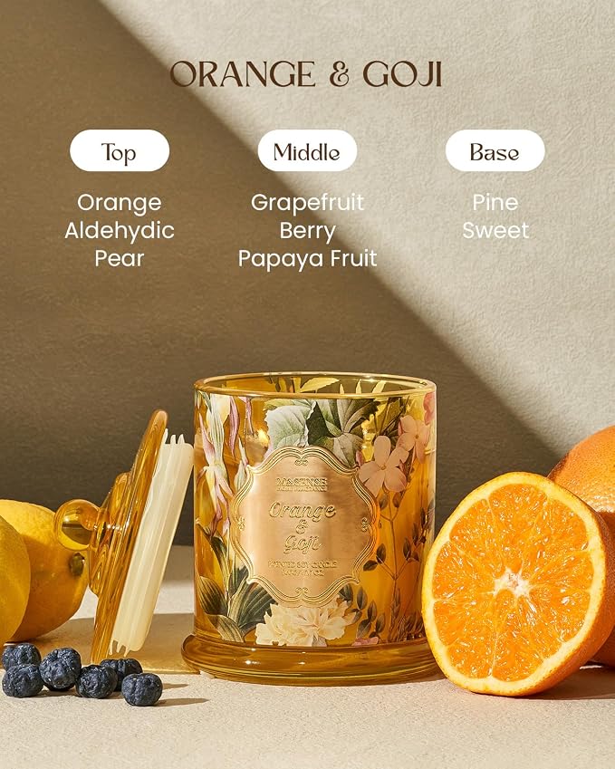 M&SENSE Orange Goji Scented Candle 12.7oz Summer Home Fragrance 2 Wick | Natural Soy, Non-Toxic, Refreshing Relax Scent, Gift for Women, 75 Hours Burning