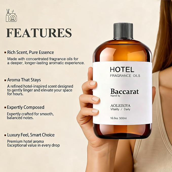 Hotel Collection Diffuser Oil Scent Inspired by The Iconic 5-Star Hotel Baccarat for Waterless Diffuser & Home Scenting Essential Oil for Ultrasonic and Crafting (16.9 Fl Oz (Pack of 1)