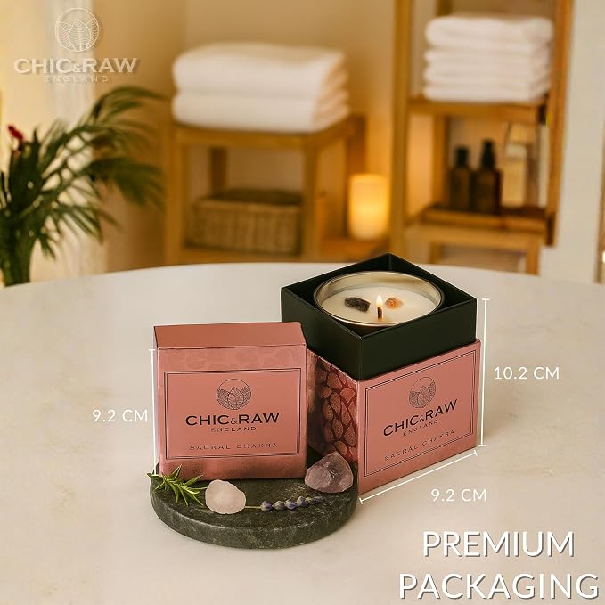 Aromatherapy Candle with Crystal Amethyst Sacral Chakra, Scented Candle Made of Ylang Ylang Oil, Luxury Long-Lasting Burn Soy Candle for Home Scented - Stress Relief, & Manifestation, 7.05oz