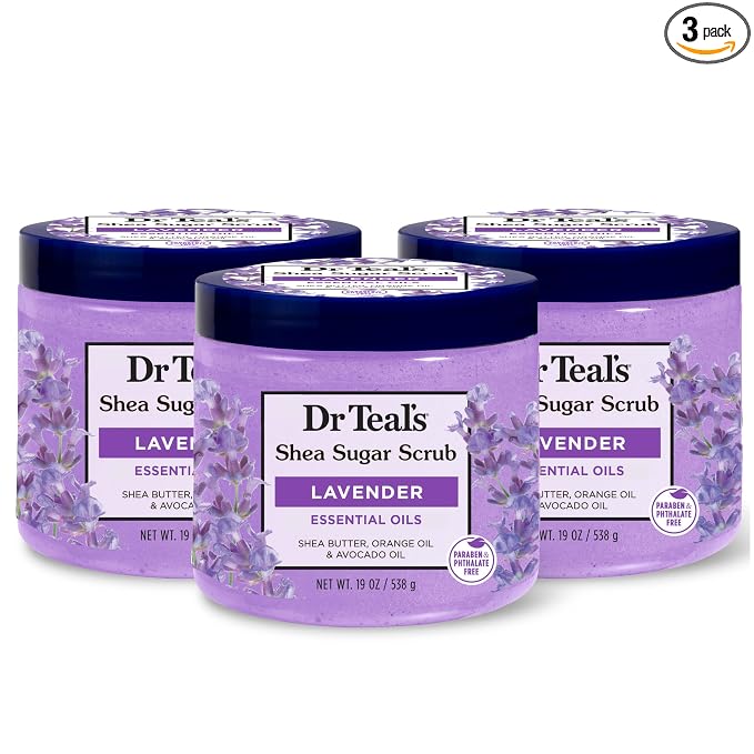 Dr Teal's Shea Sugar Scrub, Lavender Essential Oils, 19 oz (Pack of 3)