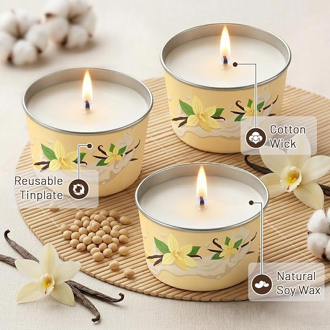 Vanilla Candle 3 Pack, 2.2oz Vanilla Scented Candles for Home Relaxation, Natural Soy Wax with Essential Oils, Birthday Valentine Housewarming Gifts Candle for Women Men