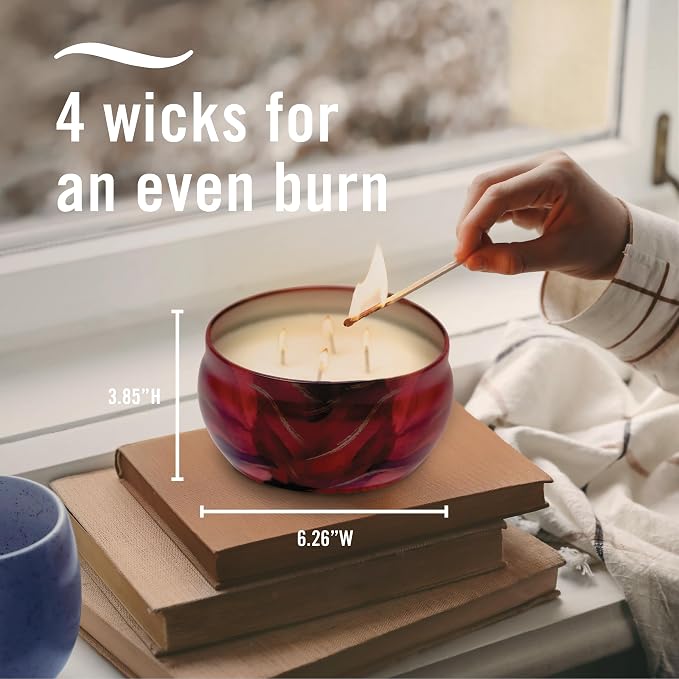 Febreze Scented Candle, Baked Cinnamon Apples Scent, 4 Wick Candle, Reusable Tin, Long Lasting Even Burn, 11oz, Single Pack