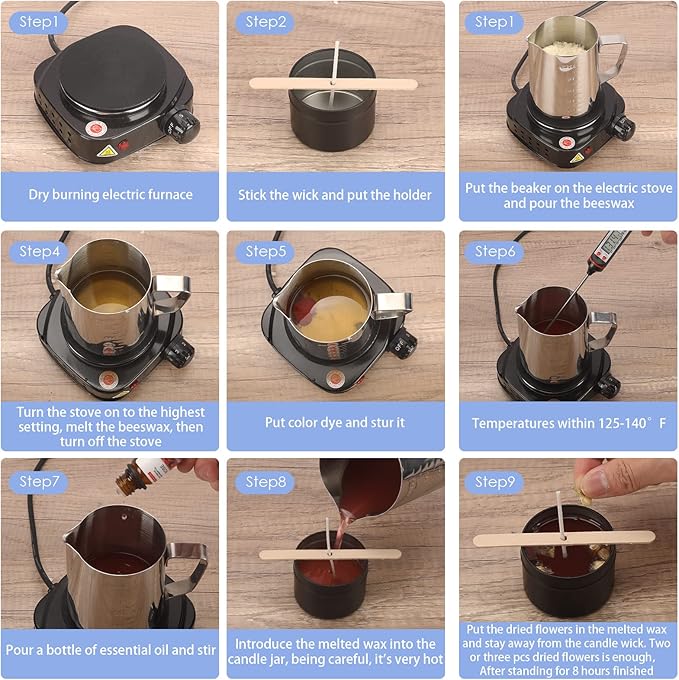 Complete Candle Making Kit with Wax Melter,Candle Making Supplies,DIY Arts&Crafts Kits Gift for Beginners,Adults,Including 500w Electronic Stove,Wicks,Wax,Rich Scents,Dyes,Melting Pot,Candle tins