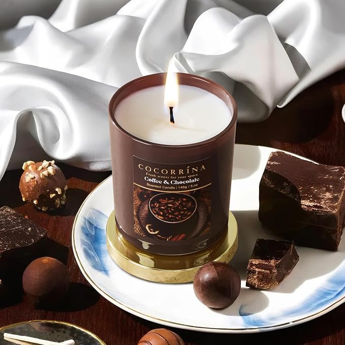 COCORRÍNA Fall Candles - Coffee & Chocolate 5 oz Soy Wax Scented Jar Candles for Home Scented, 31 Hours Burn Time, Aromatherapy Candle Gifts for Men Women
