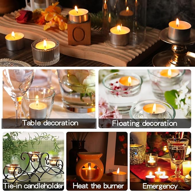 Soy Tealight Candles 120 Pack,8 Hours Long Burning Tealights Candles Bulk,Natural Soy Wax Tea Light Candle Paraffin-Free,Unscented Small Tea Candle for Emergency,Dinner