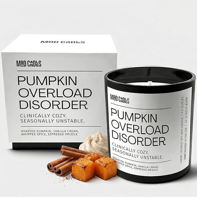 – Pumpkin Overload Disorder | Luxury Fall Scented Candle for Home Décor | 9.5oz Coconut Soy Wax | Non Toxic Long Burn Candle Jar | Pumpkin Spice Candle for Autumn Vibes