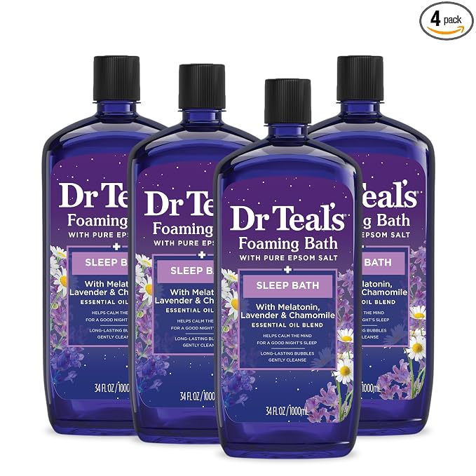 Dr Teal's Foaming Bath with Pure Epsom Salt, Melatonin Sleep Soak with Essential Oil Blend, 34 fl oz (Pack of 4)