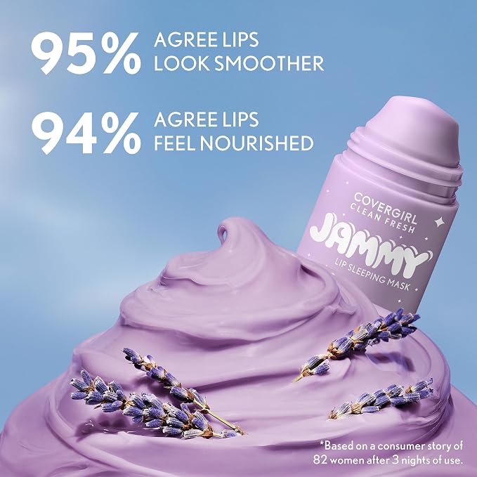 COVERGIRL Clean Fresh Jammy Lip Sleeping Mask, Lavender Scent, with Avocado & Grape Seed Oils, No-Touch Applicator – 10 Whipped Lavender