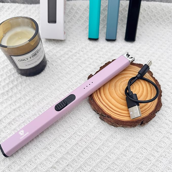 Elegant Electric Candle Lighter for Women with USB-C Charging, Portable and Easy to Use, Stylish Arc Lighter for Candles (Pink)