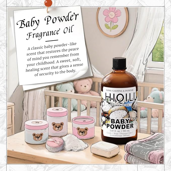 HIQILI Baby Powder Fragrance Oil - for Body Oils, Laundry Detergent, Candle, Perfumes & Soap Making, and Home Diffusers Use - 5.07 Fl Oz