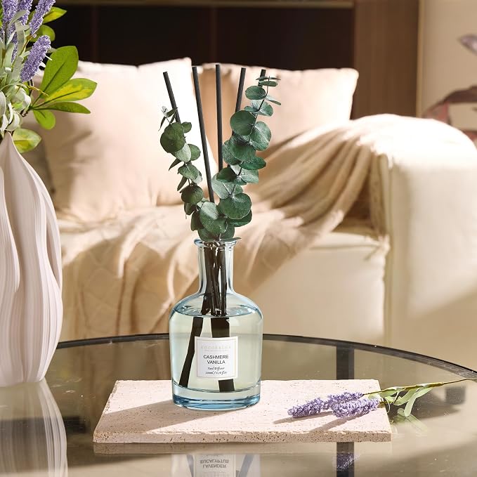 COCORRÍNA Cashmere Vanilla Reed Diffuser – 6.76 oz Essential Oil with 8 Reeds & Real Eucalyptus Sticks, Home Fragrance for Bedroom or Bathroom Décor